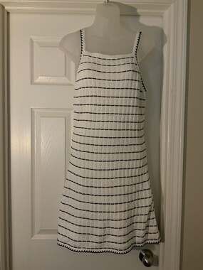 Abercrombie Kids Girls' Crochet-Style Knit Square Neck Striped Mini Dress